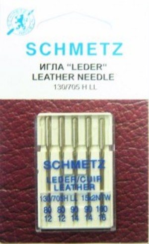 Schmetz Иглы для кожи 130/705H LL №№ 80(2),90(2),100, 5 шт.